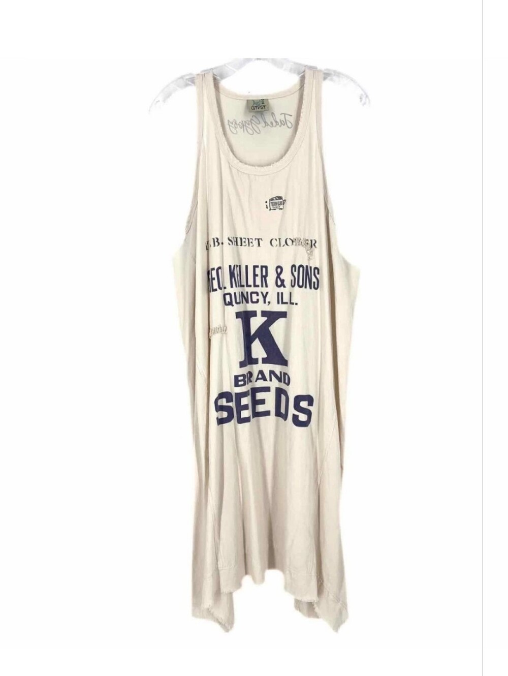 Jaded Gypsy Graphic Seed Sack Tank Dress in Cream with Navy Print